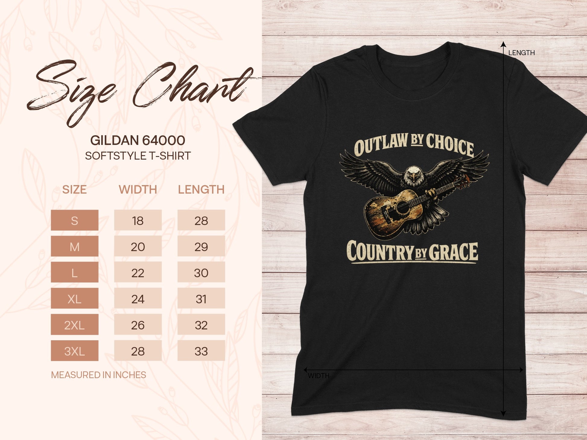Gildan 64000 softstyle t-shirt size chart and graphic tee.
