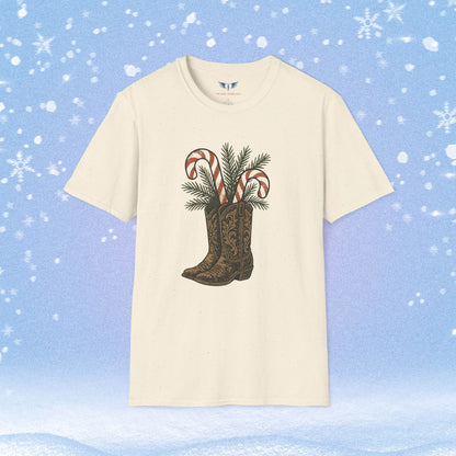 Boots Candy Canes and Mistletoe Holiday Tshirt