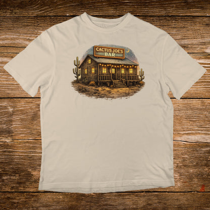 Cactus Joe's Bar illustration with cacti and a western building.