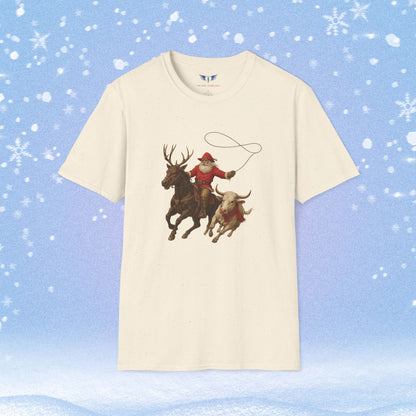 Santa and Rain Deer Steer Roping Tshirt