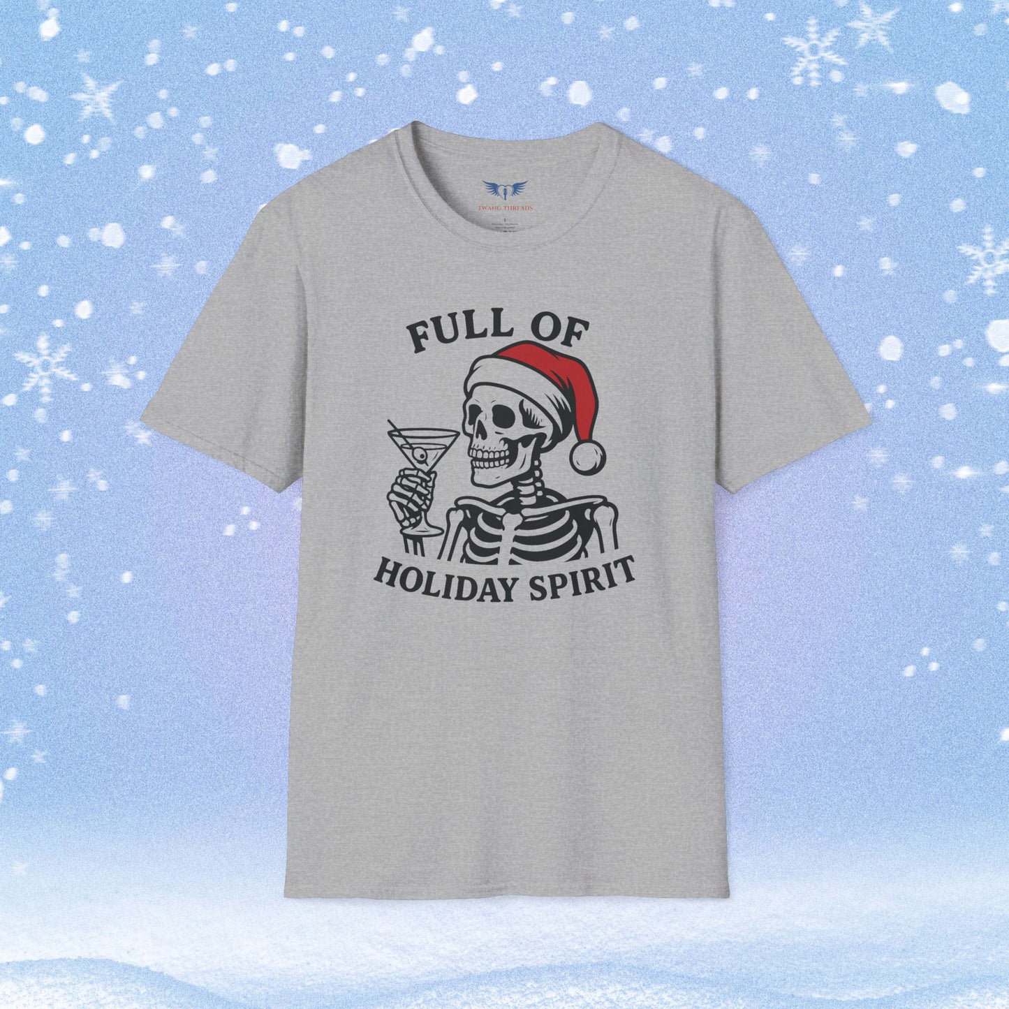 Full of Holiday Cheer Skeleton Drinking a Martini Tshirt