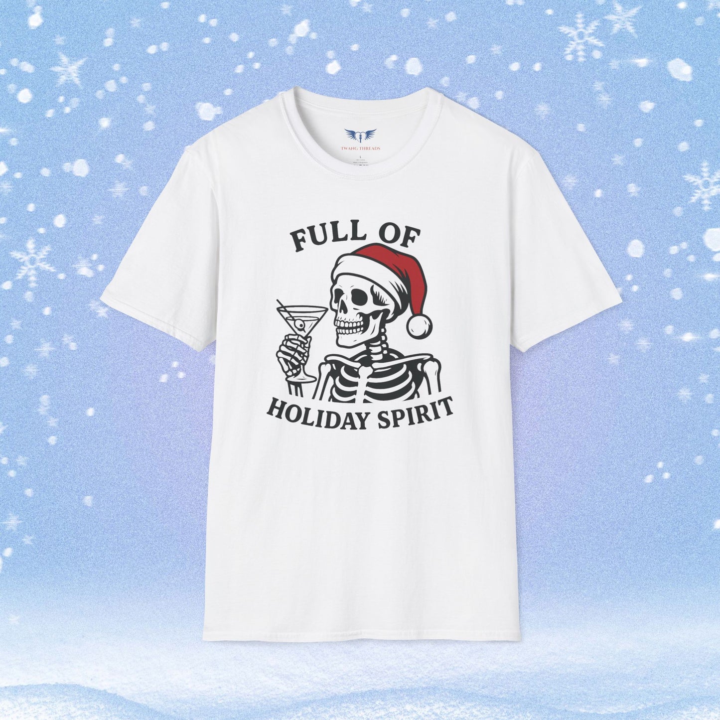Full of Holiday Cheer Skeleton Drinking a Martini Tshirt