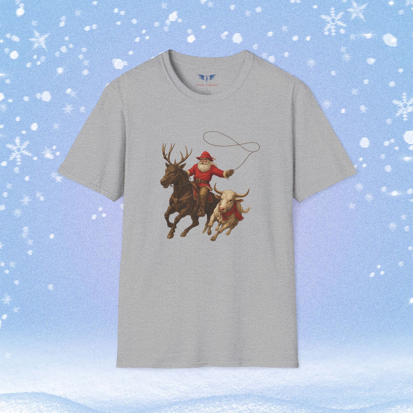 Santa and Rain Deer Steer Roping Tshirt