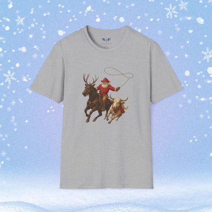 Santa and Rain Deer Steer Roping Tshirt