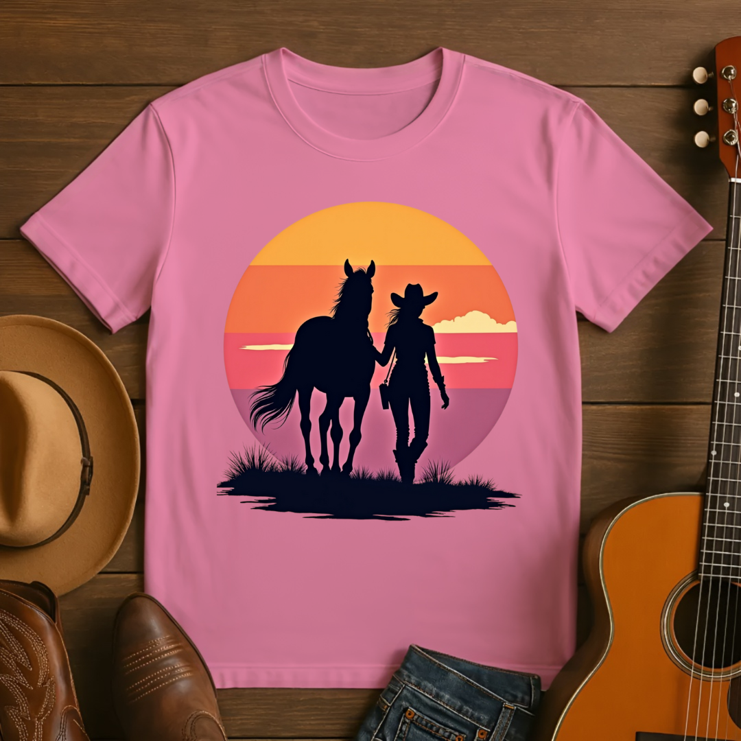 Retro Sunset Cowgirl T-Shirt