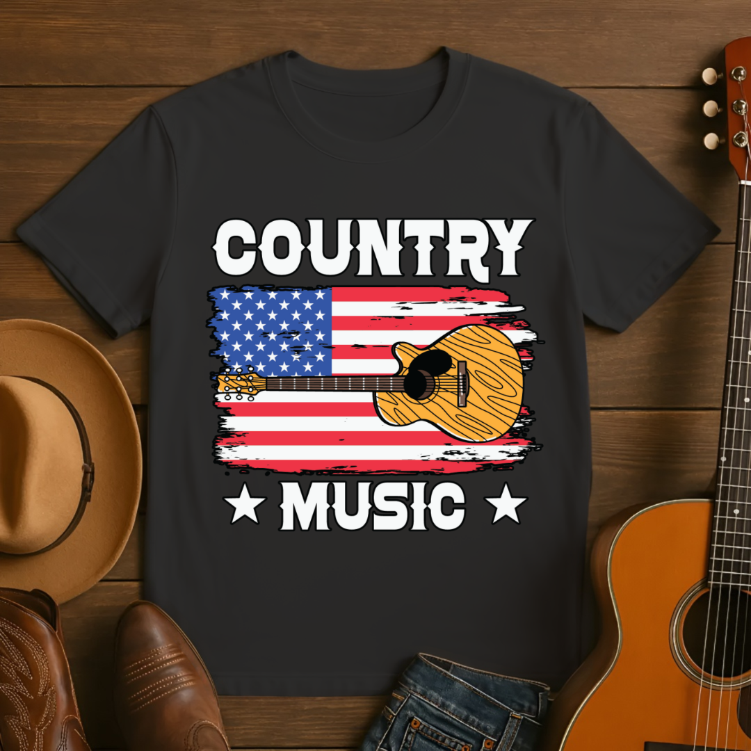 Country Music Guitar American Flag T-Shirt