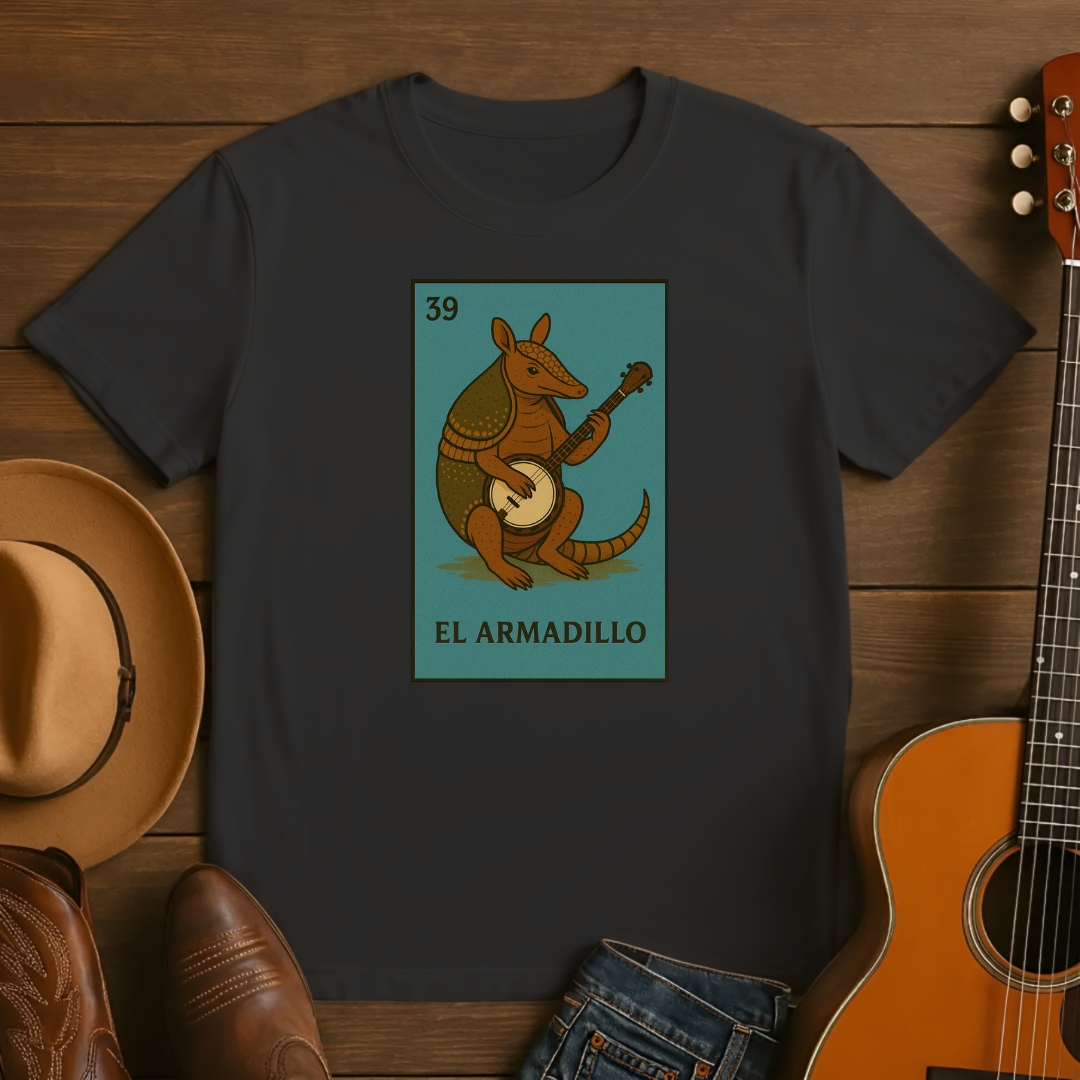 Loteria Style El Armadillo with Banjo