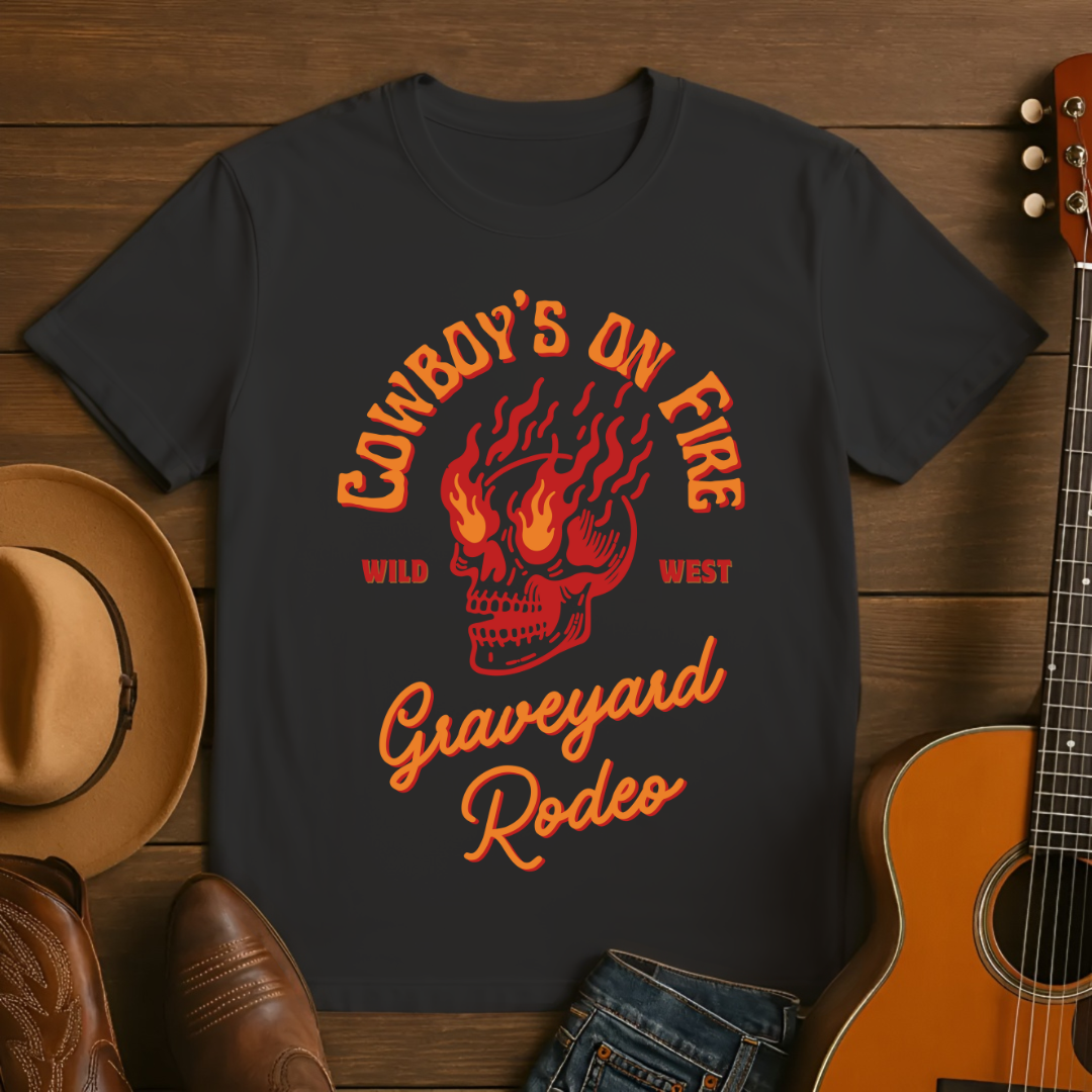 Cowboy's On Fire Skull Wild West T-Shirt