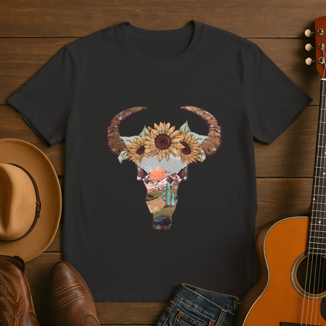 Desert Skull with Flowers & Sunset T-Shirt