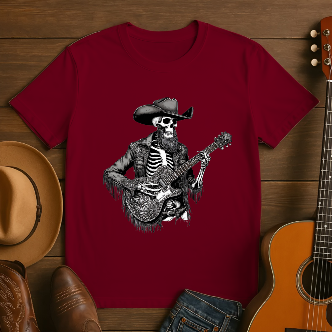 Guitar Playing Western Skeleton T-shirt