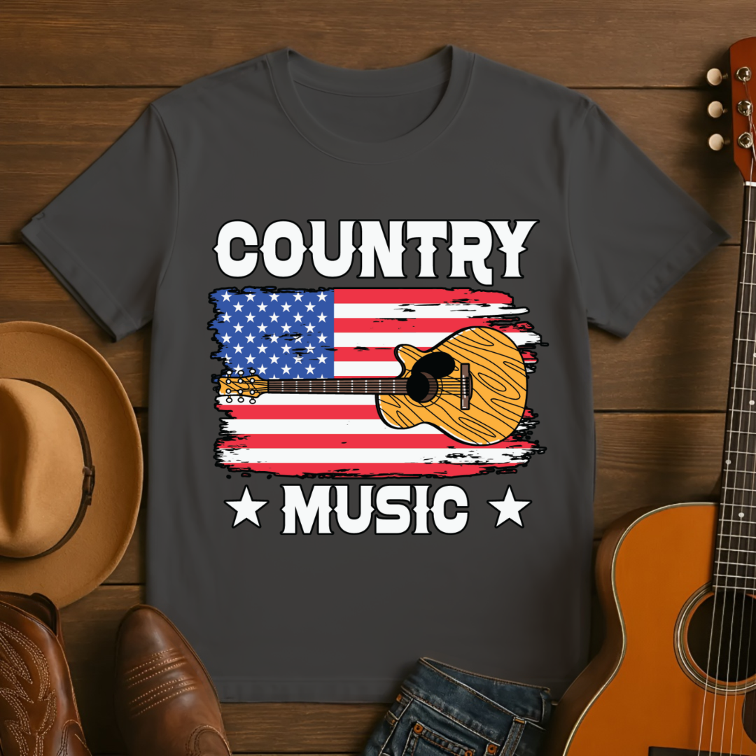 Country Music Guitar American Flag T-Shirt