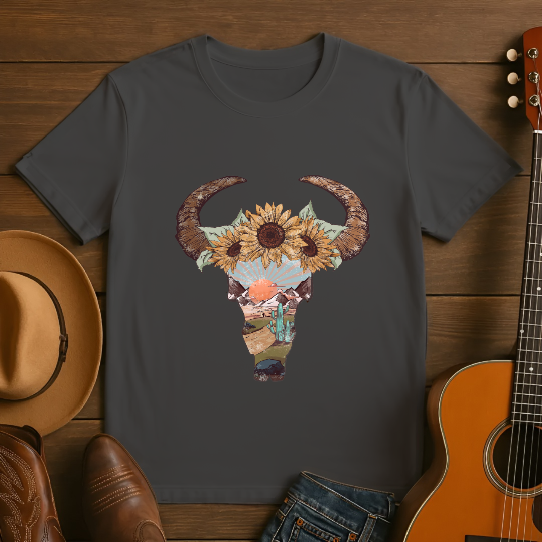 Desert Skull with Flowers & Sunset T-Shirt