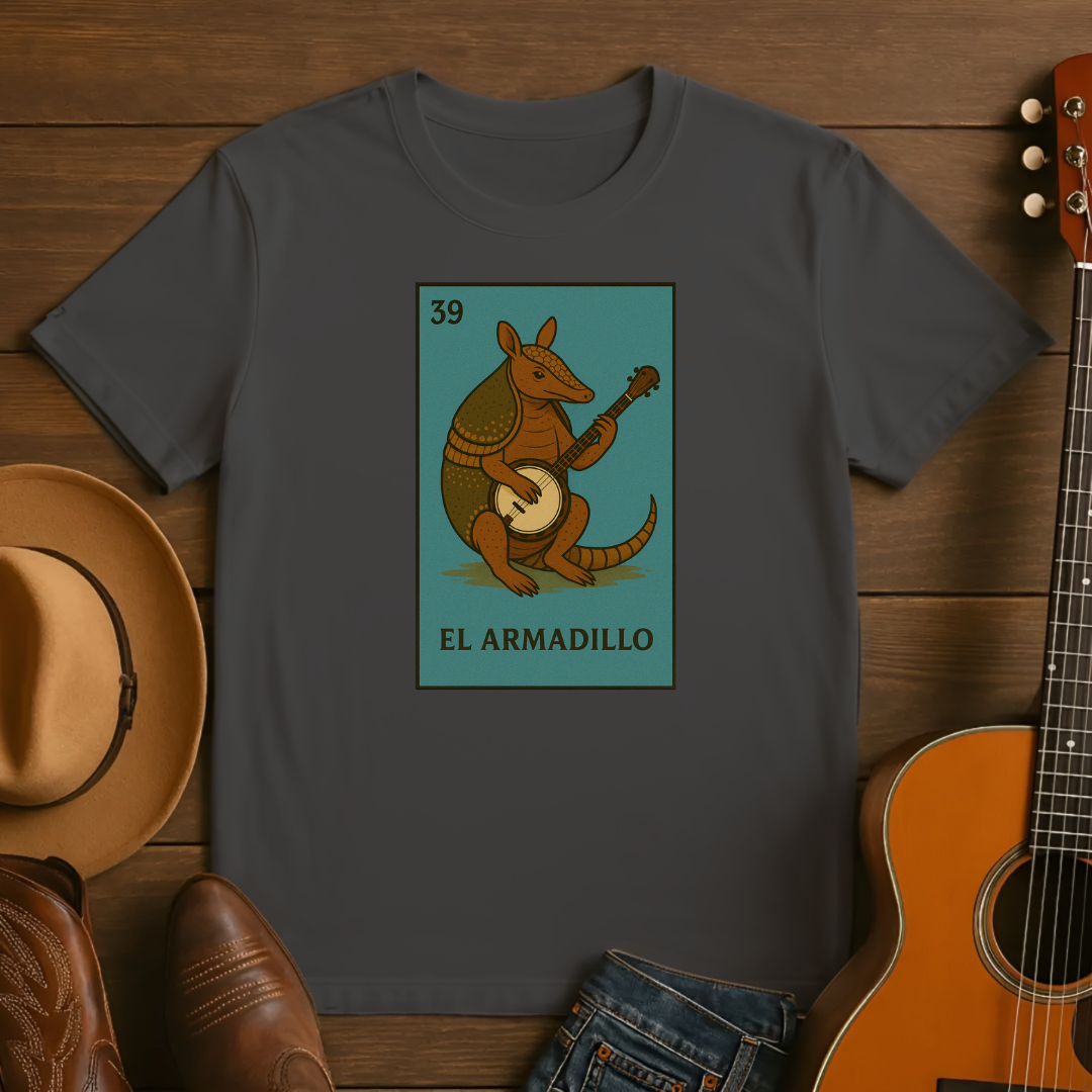 Loteria Style El Armadillo with Banjo