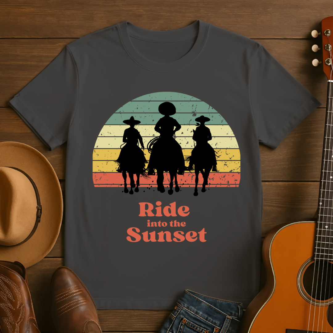 Cowboys Riding into a Retro Sunset T-Shirt