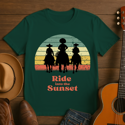 Cowboys Riding into a Retro Sunset T-Shirt