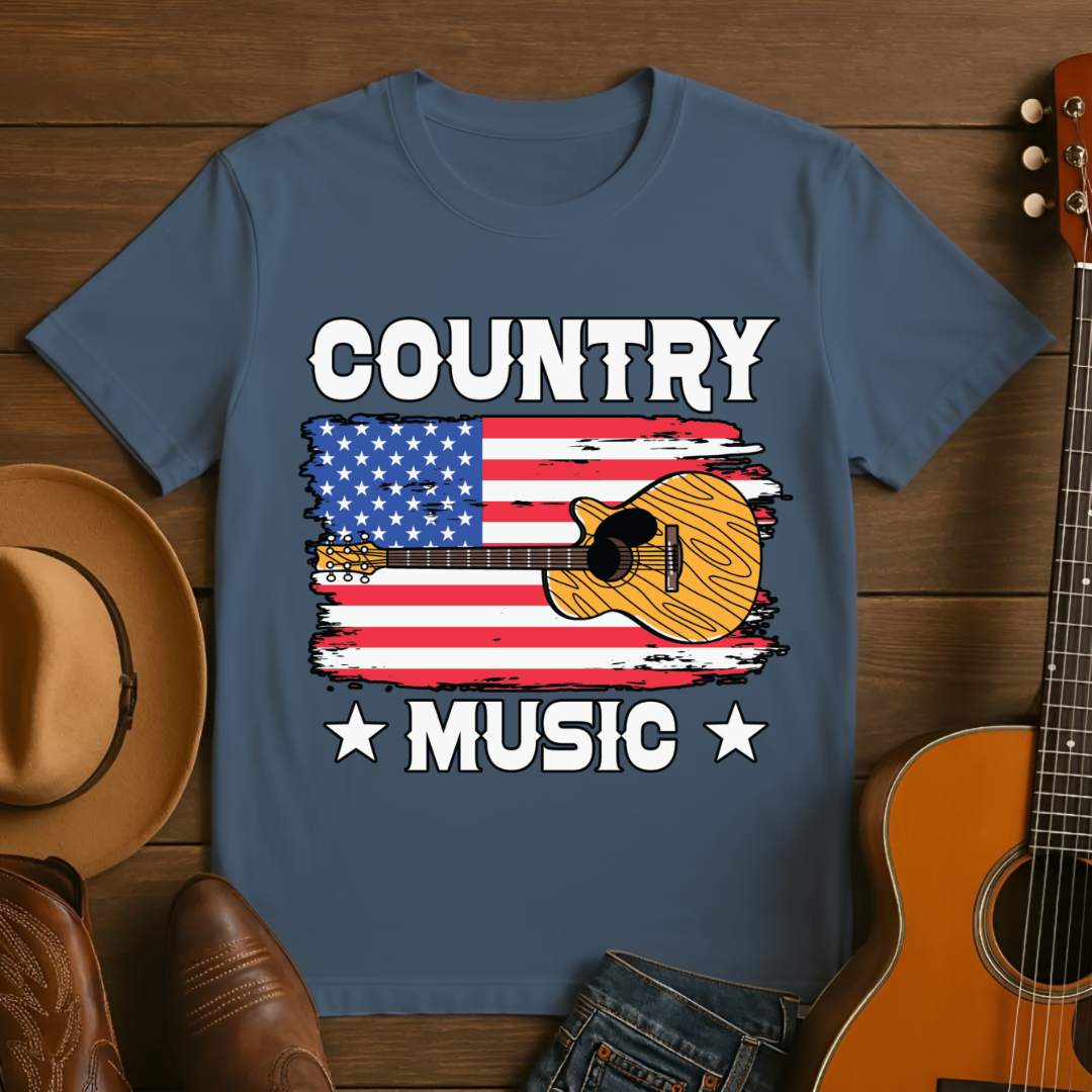 Country Music Guitar American Flag T-Shirt
