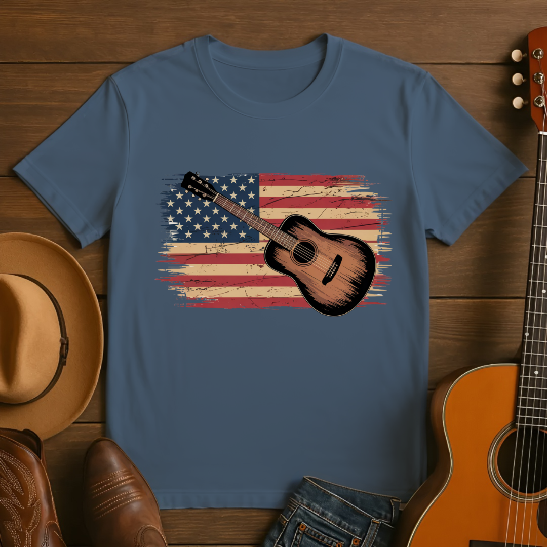 American Flag with Guitar T-Shirt
