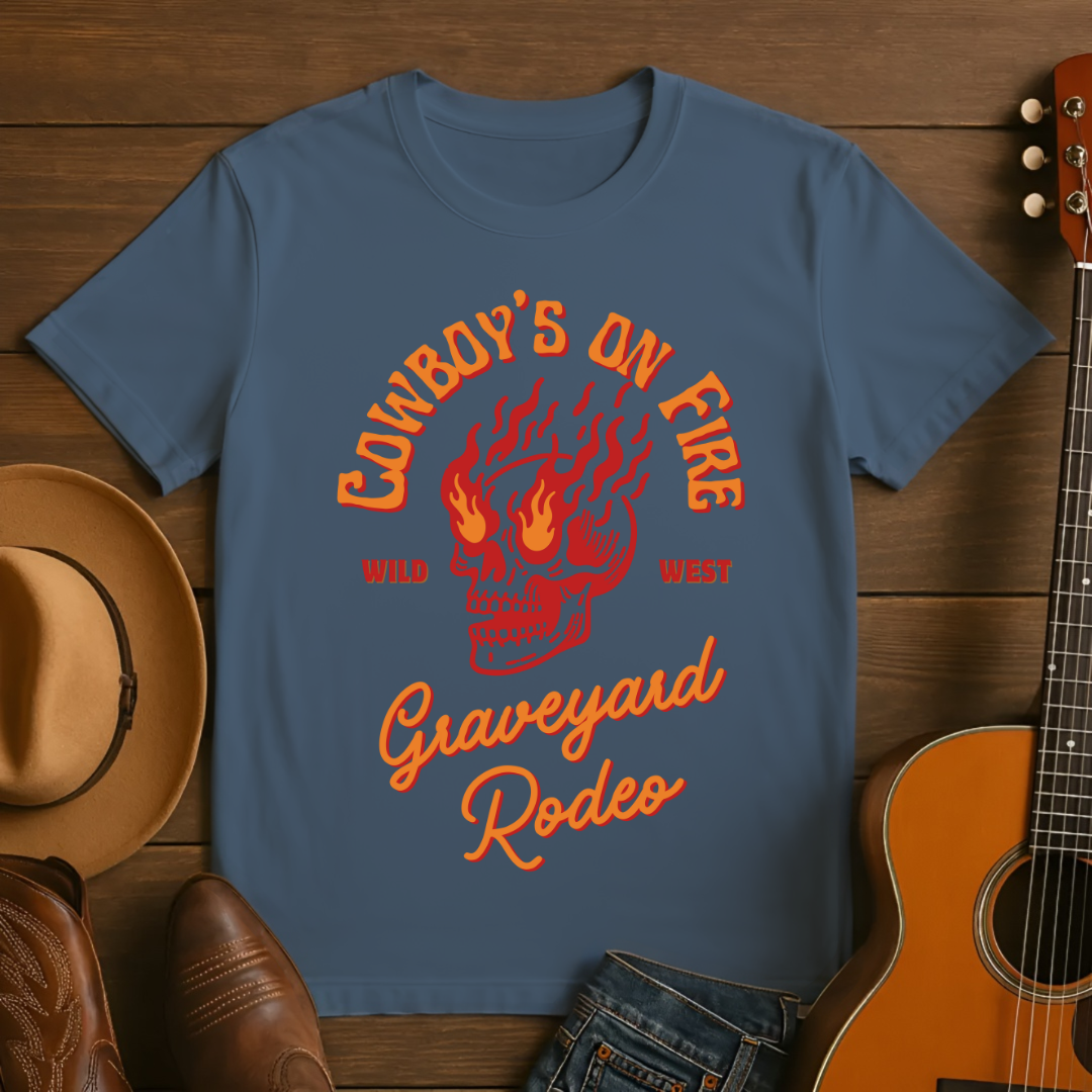 Cowboy's On Fire Skull Wild West T-Shirt