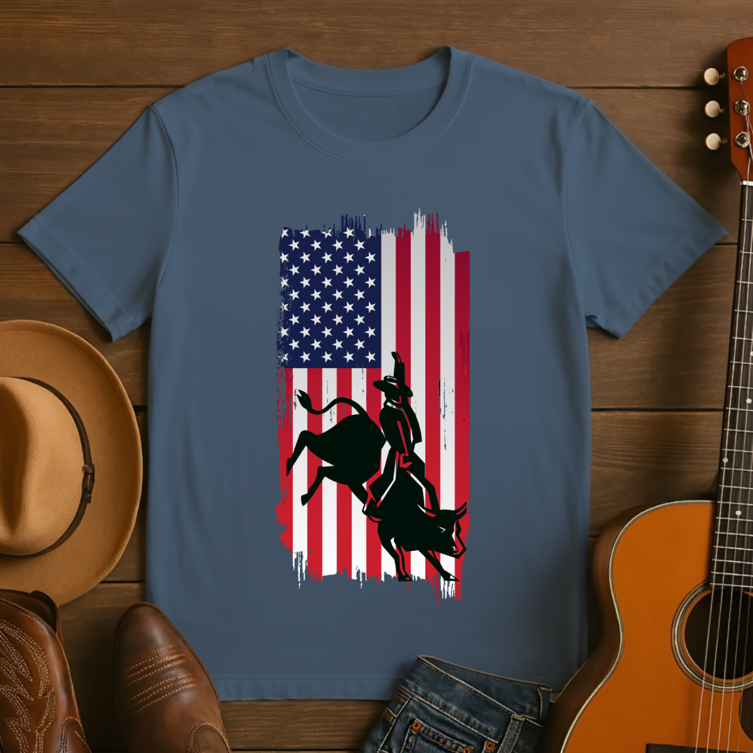 American Flag Bull Riding T-Shirt