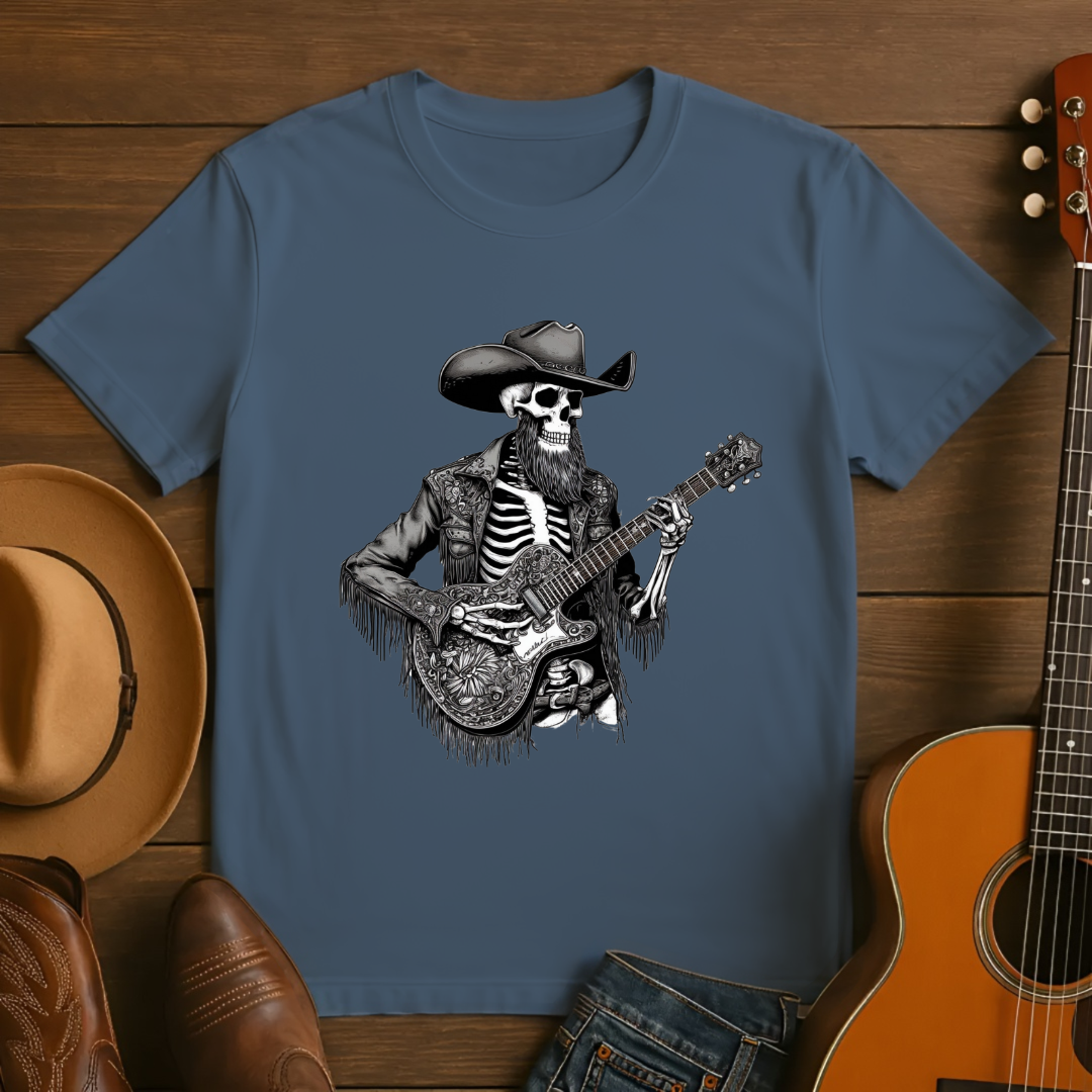 Guitar Playing Western Skeleton T-shirt