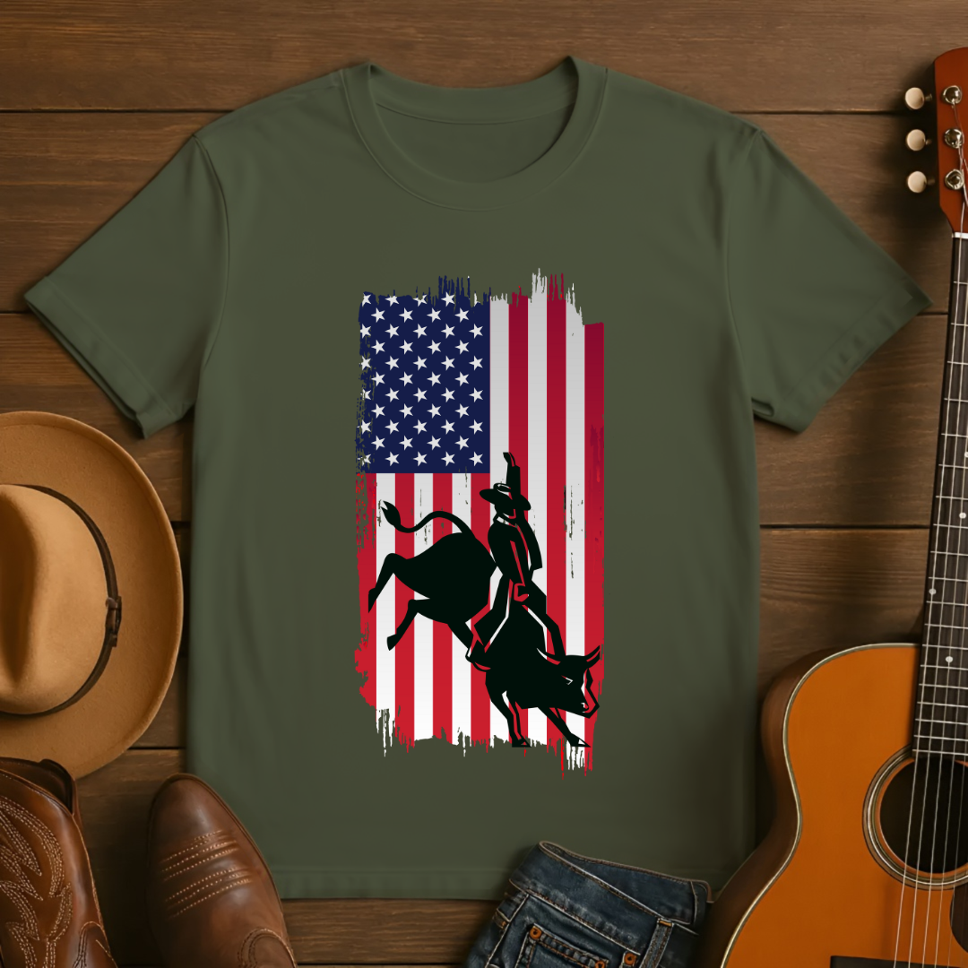 American Flag Bull Riding T-Shirt
