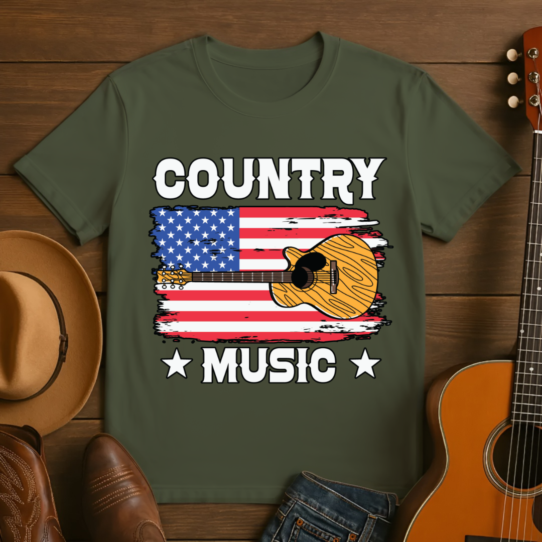 Country Music Guitar American Flag T-Shirt