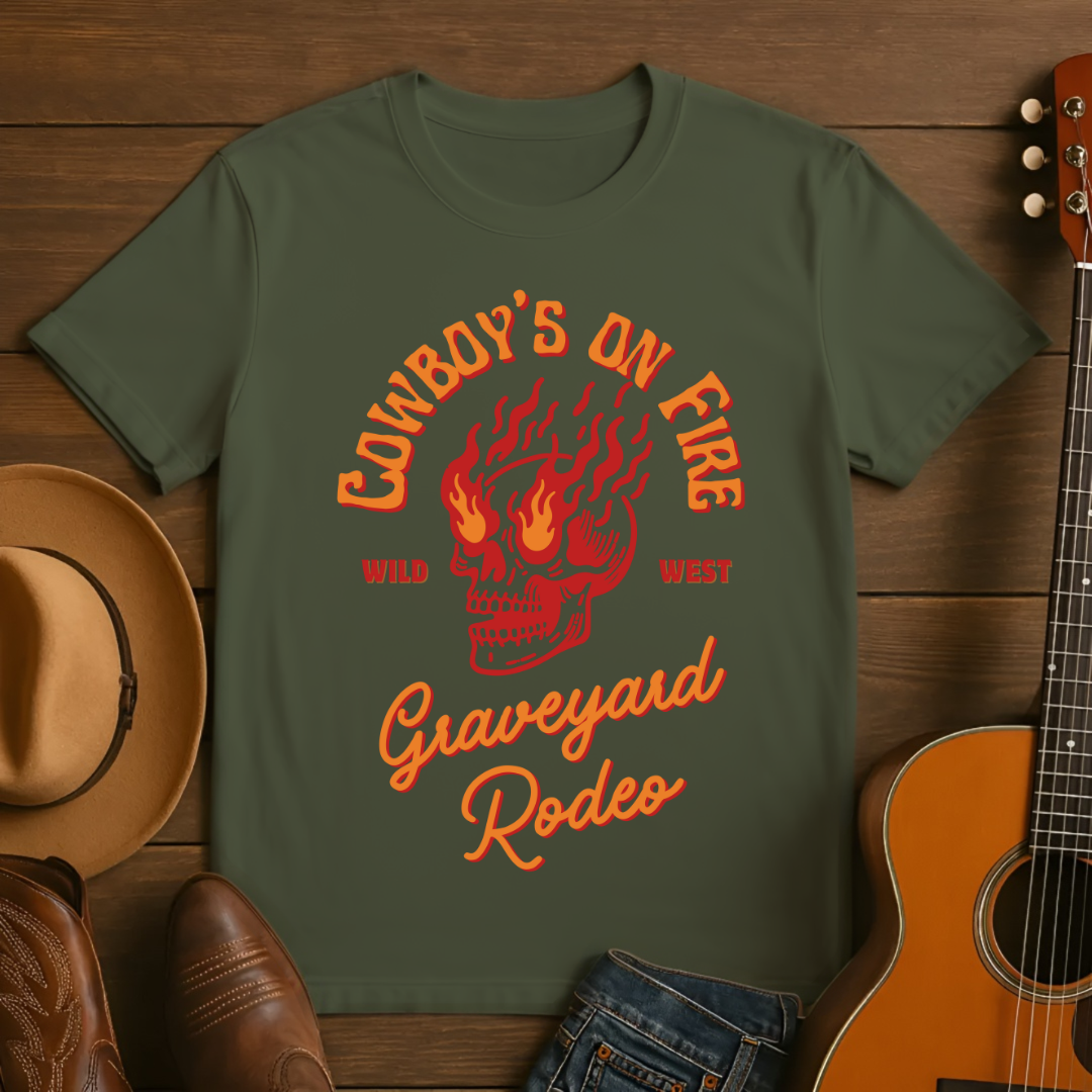 Cowboy's On Fire Skull Wild West T-Shirt