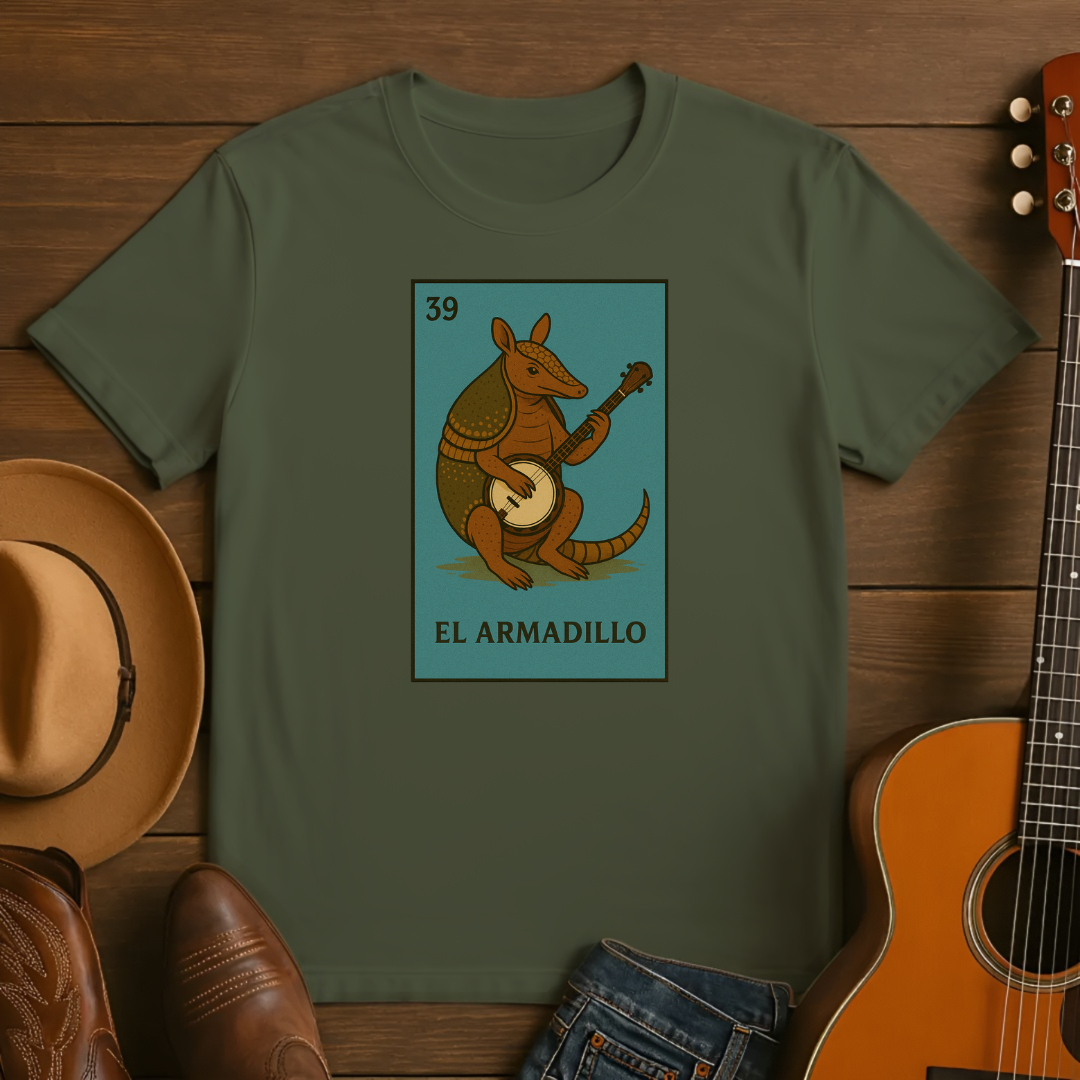 Loteria Style El Armadillo with Banjo