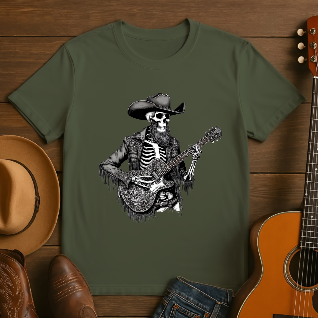 Guitar Playing Western Skeleton T-shirt