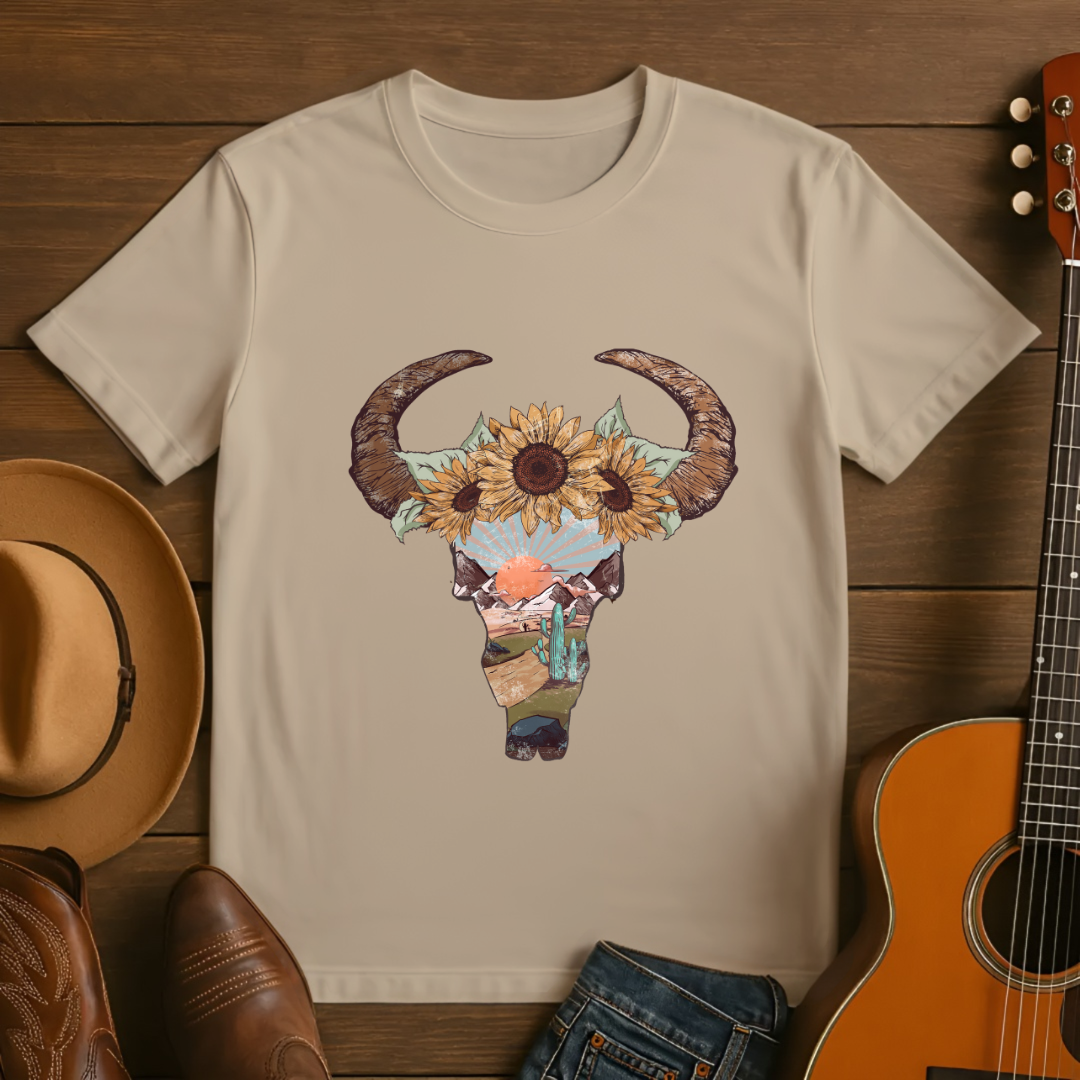 Desert Skull with Flowers & Sunset T-Shirt