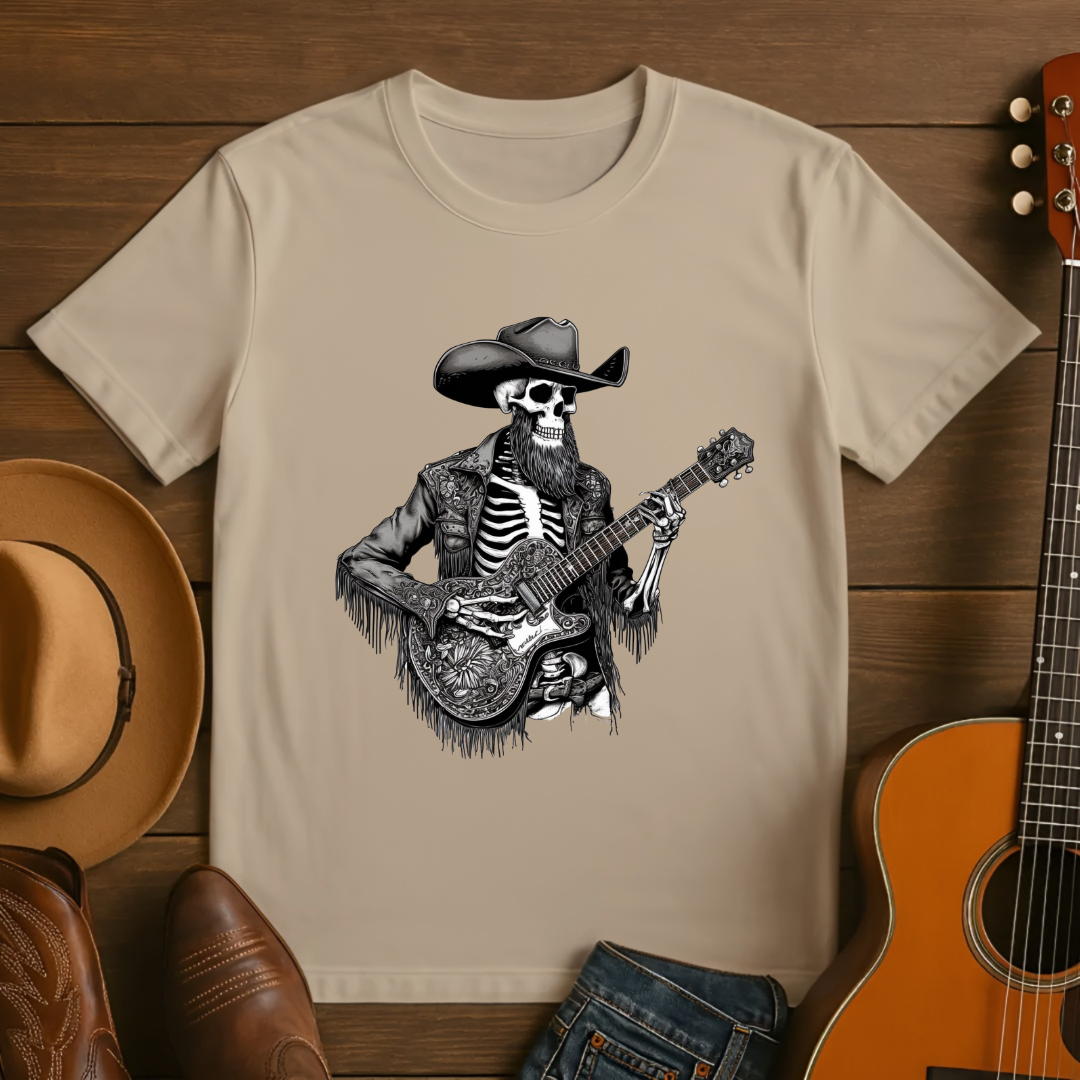 Guitar Playing Western Skeleton T-shirt