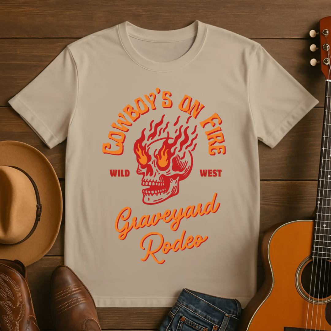 Cowboy's On Fire Skull Wild West T-Shirt