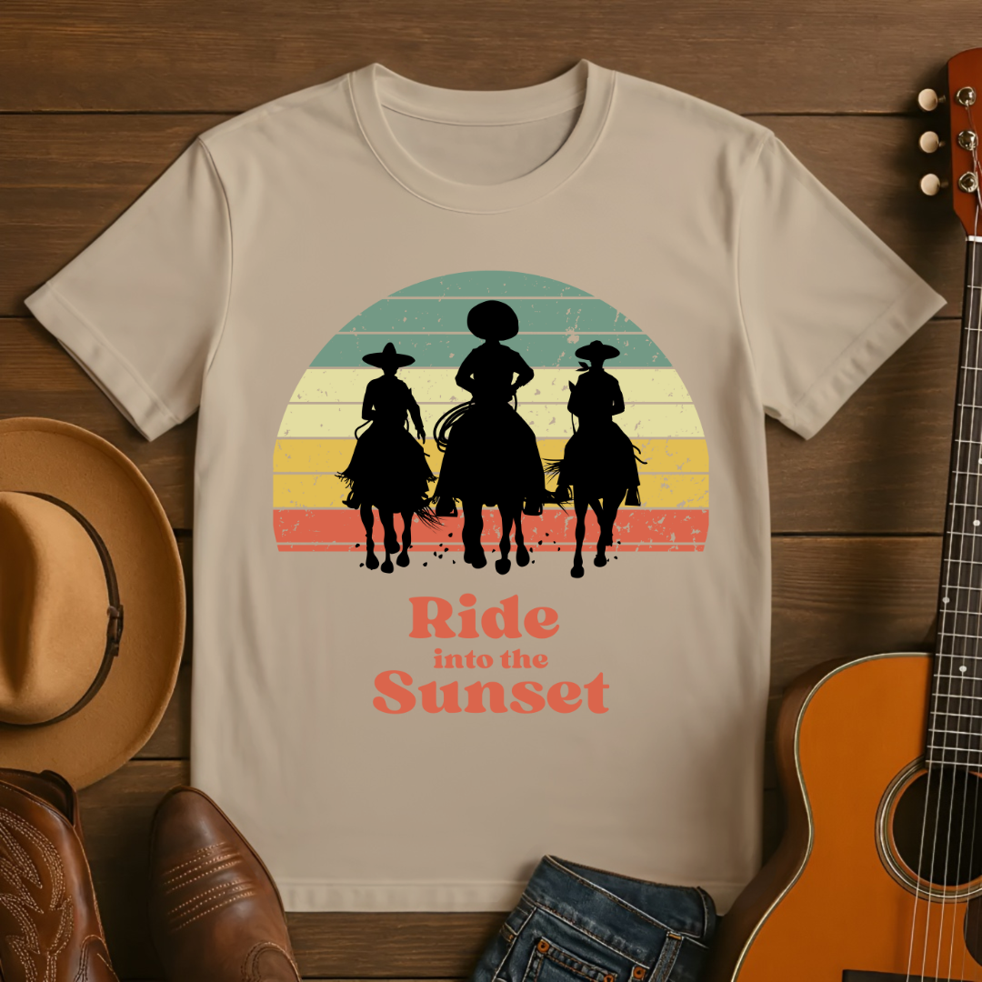 Cowboys Riding into a Retro Sunset T-Shirt