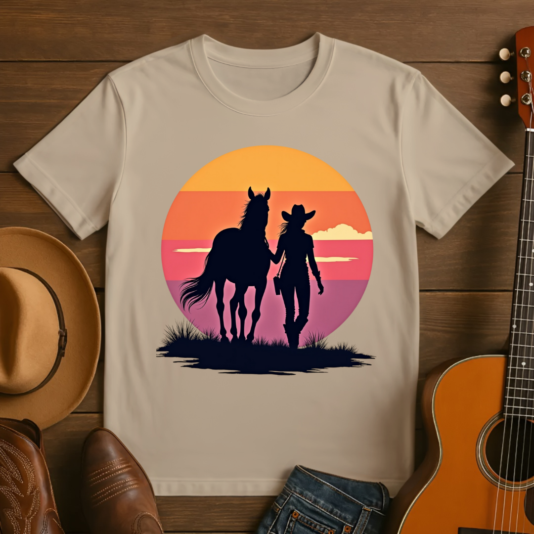 Retro Sunset Cowgirl T-Shirt
