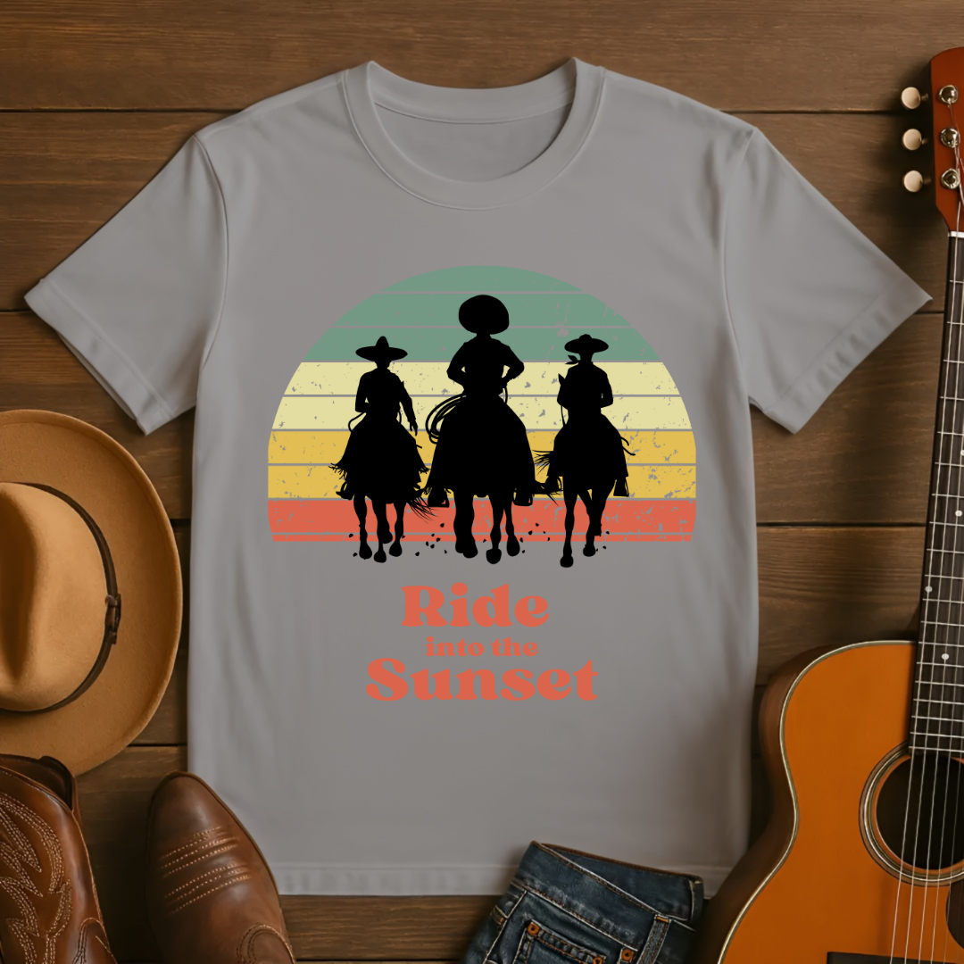 Cowboys Riding into a Retro Sunset T-Shirt