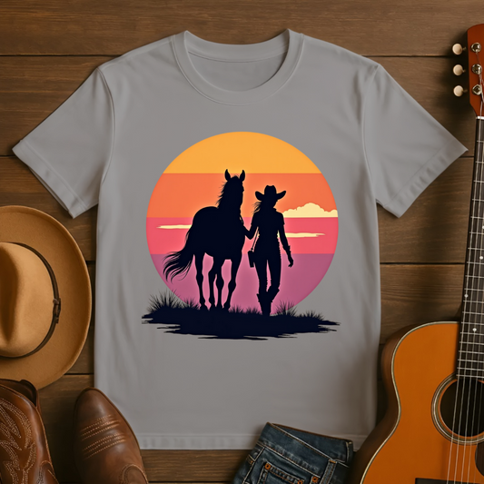 Retro Sunset Cowgirl T-Shirt