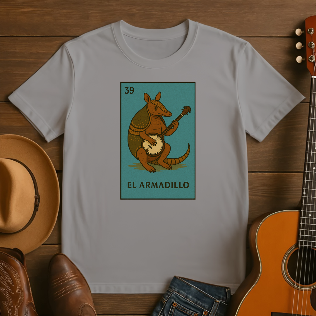Loteria Style El Armadillo with Banjo