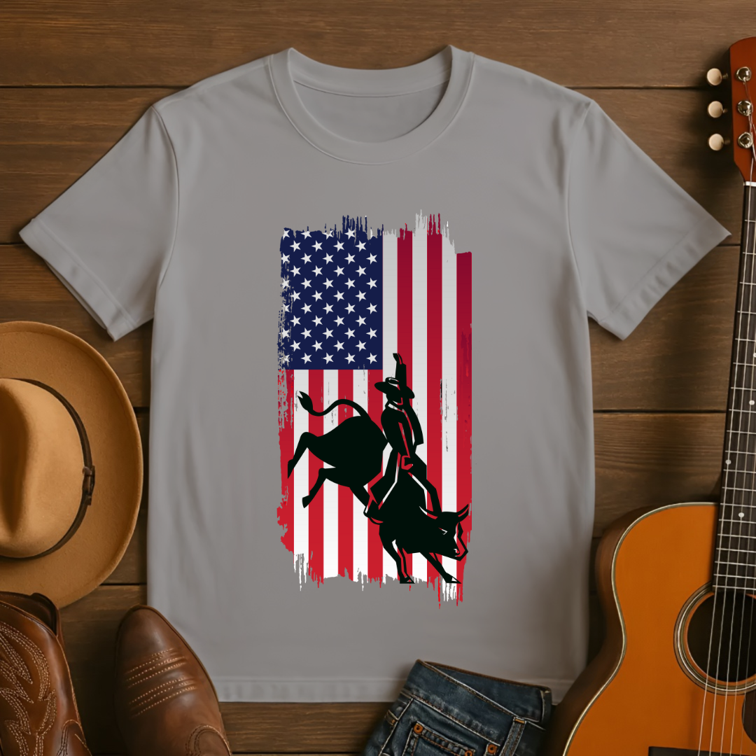 American Flag Bull Riding T-Shirt