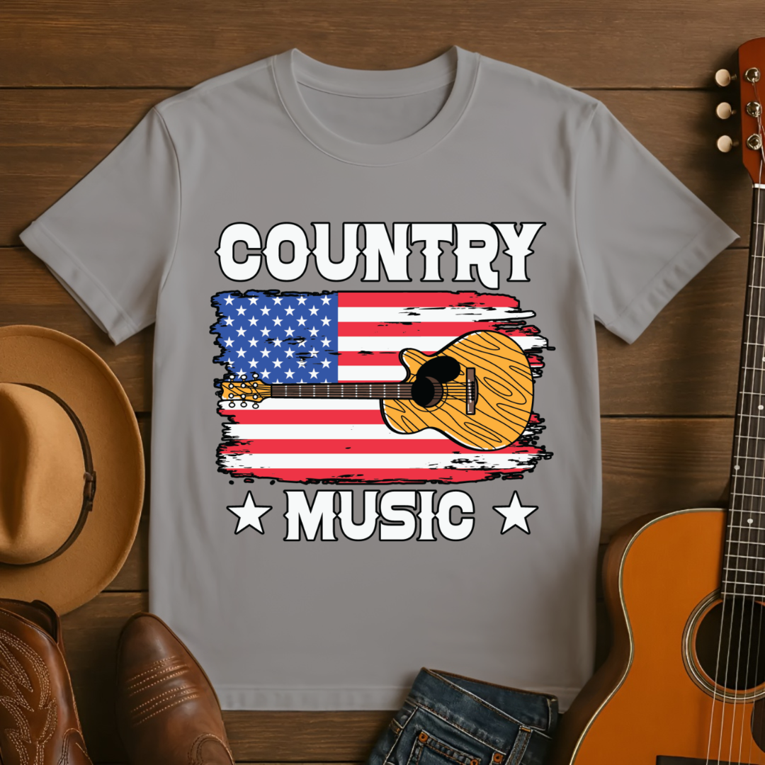 Country Music Guitar American Flag T-Shirt