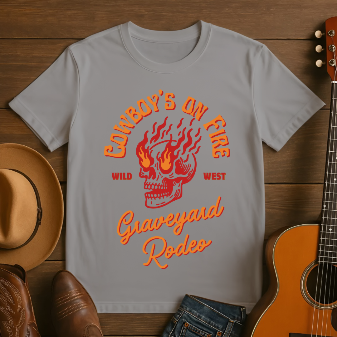 Cowboy's On Fire Skull Wild West T-Shirt