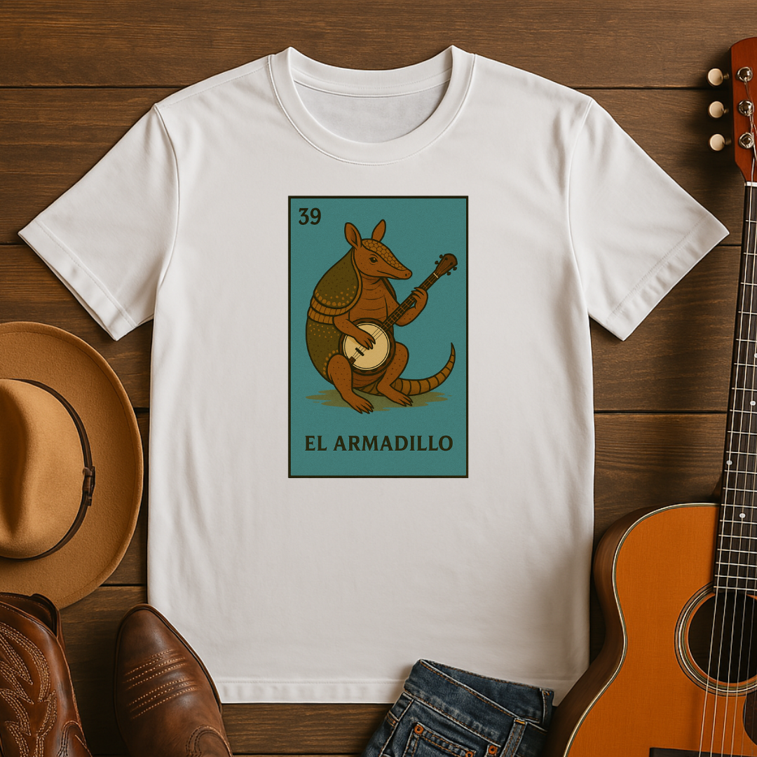 Loteria Style El Armadillo with Banjo