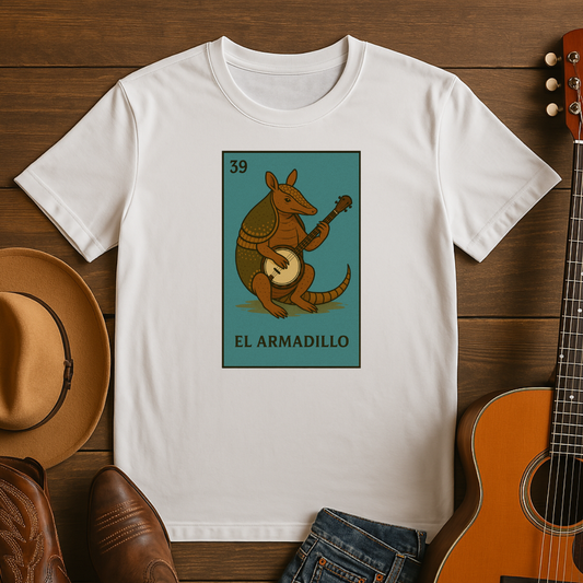 Loteria Style El Armadillo with Banjo