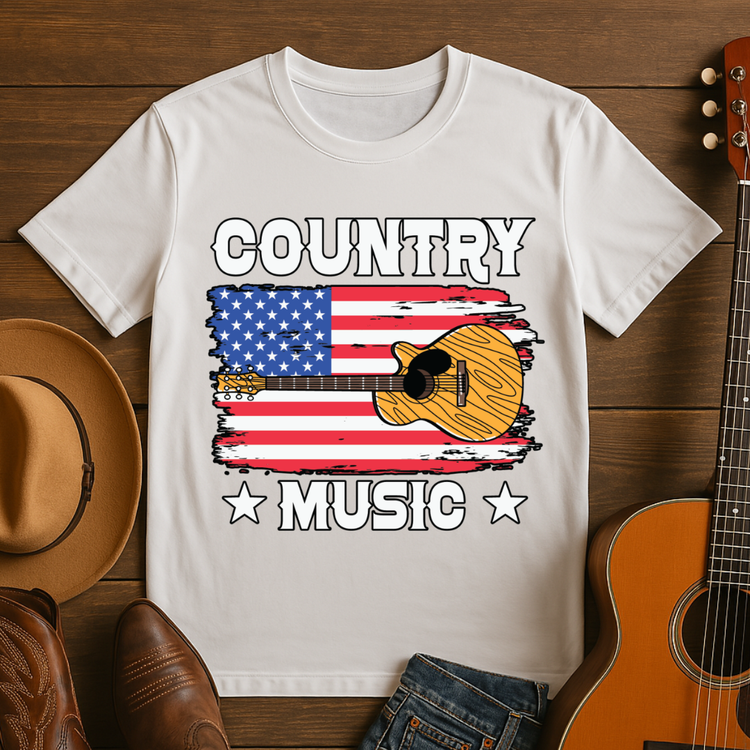 Country Music Guitar American Flag T-Shirt