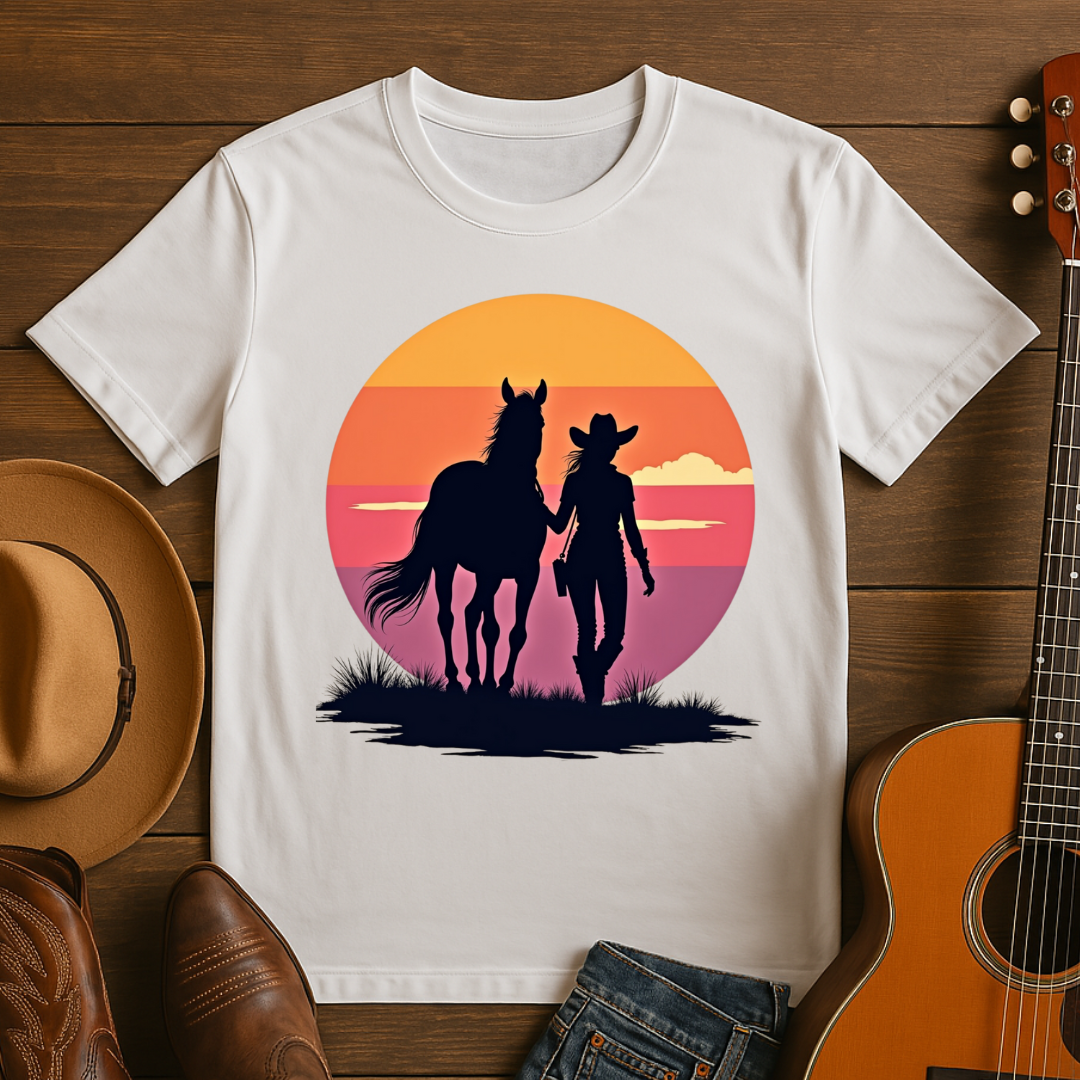 Retro Sunset Cowgirl T-Shirt