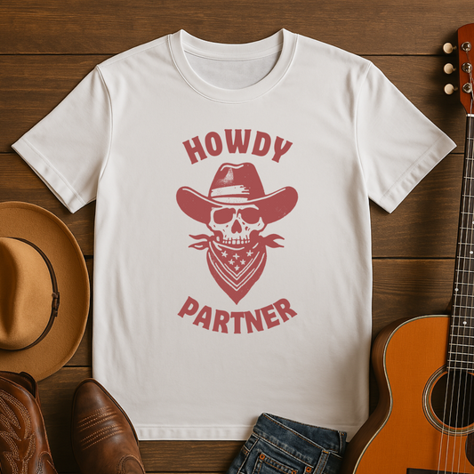 Howdy Partner Skull Western Cowboy T-Shirt