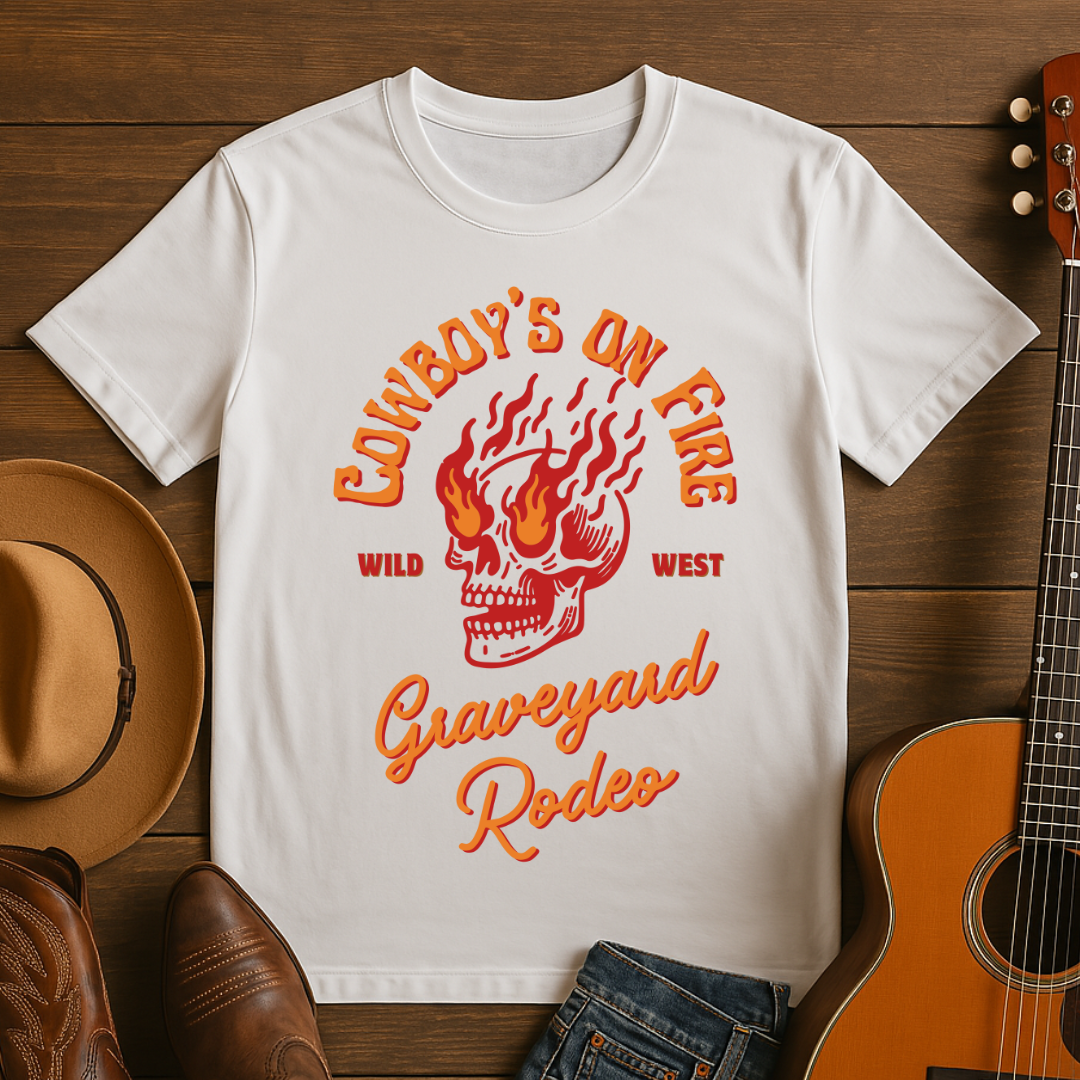 Cowboy's On Fire Skull Wild West T-Shirt