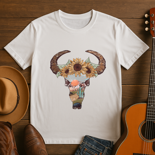Desert Skull with Flowers & Sunset T-Shirt