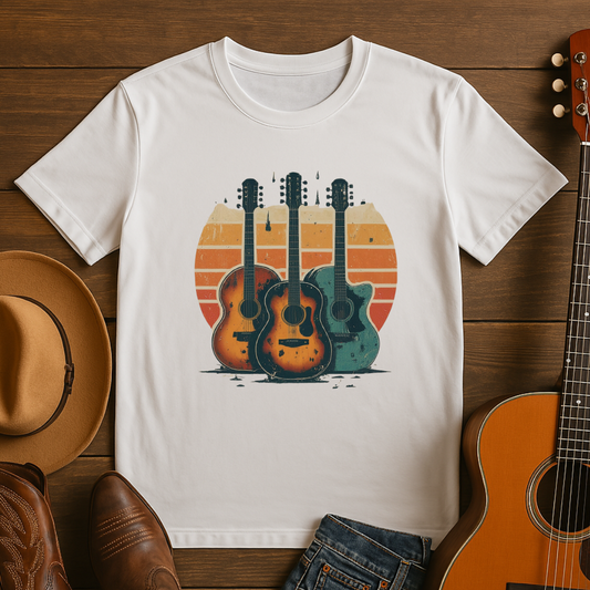 Vintage Acoustic Guitar Sunset T-Shirt