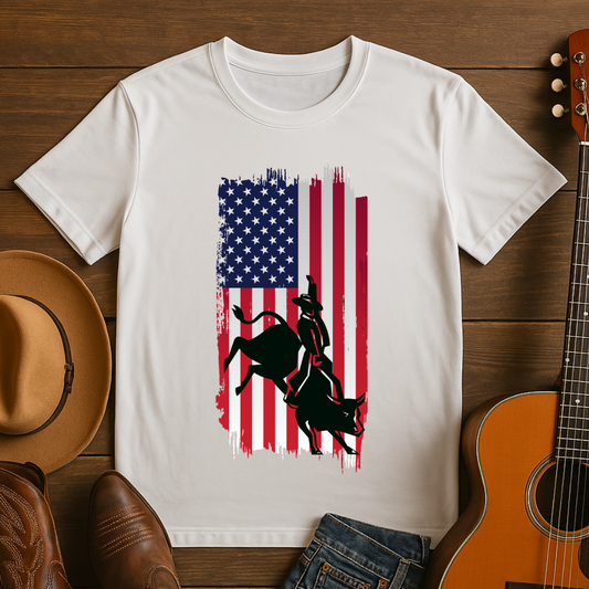 American Flag Bull Riding T-Shirt
