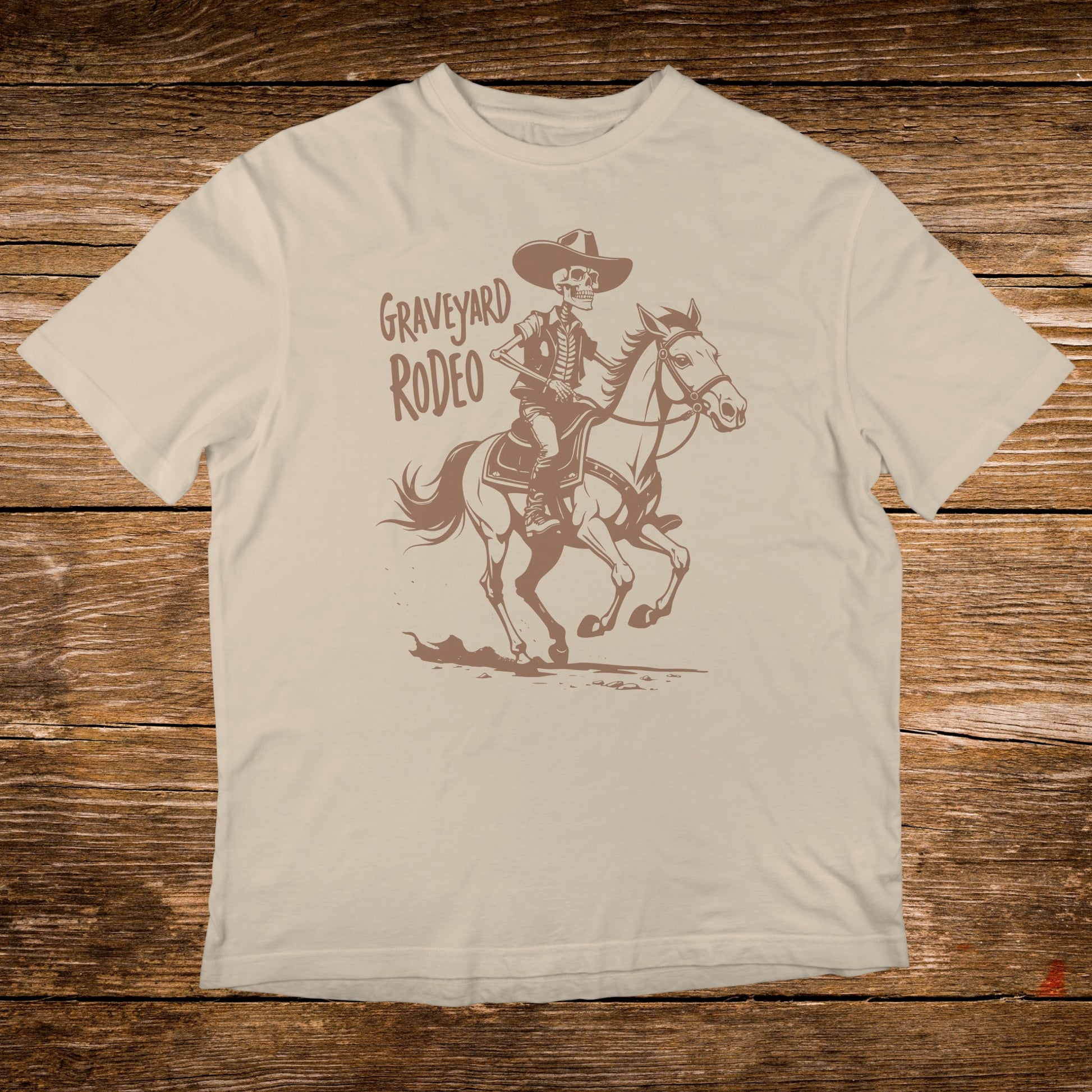 Graveyard Rodeo Skeleton Cowboy Riding Horse T-Shirt